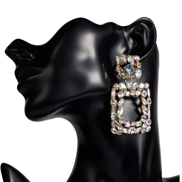 Geometric Rhinestone Crystal Statement Earrings - Picture 6 of 7